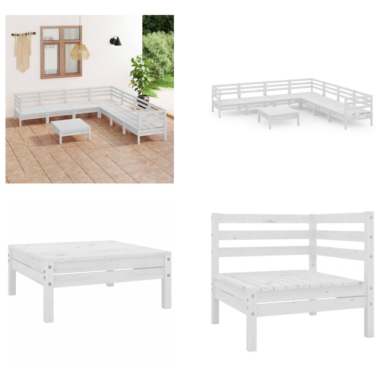 vidaXL 8-dielna záhradná obývacia súprava z masívneho dreva borovica biela - záhradná obývacia súprava - vonkajšia obývacia súprava - drevená pohovka - drevená záhradná pohovka