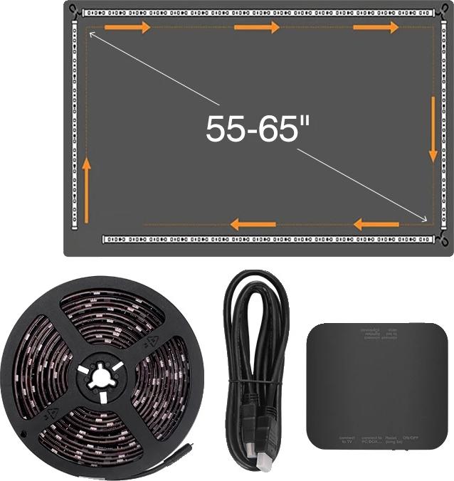 Okolité LED podsvietenie televízora, synchronizácia farieb v reálnom čase, jednoduchá inštalácia, pre televízory s uhlopriečkou 55-65 palcov, EÚ