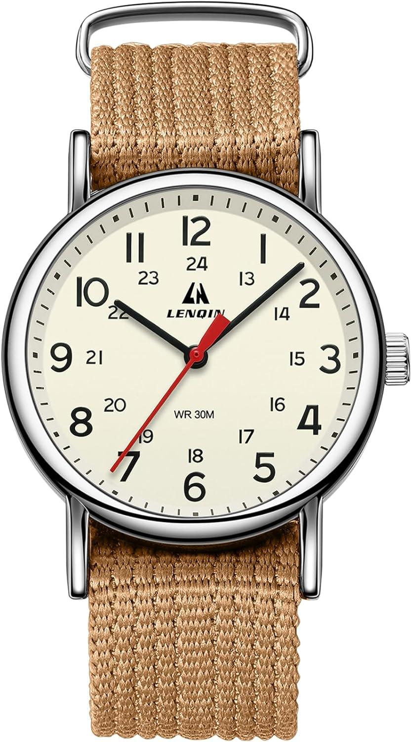 LN LENQIN Herrenuhren Militär Uhren Analog Quarz Uhren Armee Uhren Herren Wasserdicht Armbanduhren Sportuhr mit Nylonband