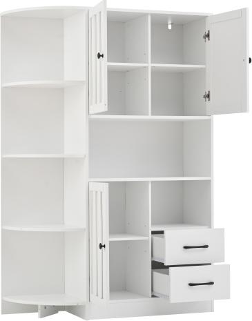 Gotagee Eckkleiderschrank 104x35x155cm Wohnzimmervitrine 3 Schraenke 2 Schubladen 14 Lagerbereiche Buecherregal Highboard Weiss Vitrine Hochschraenke Sideboard Schrank-N625P300086087W