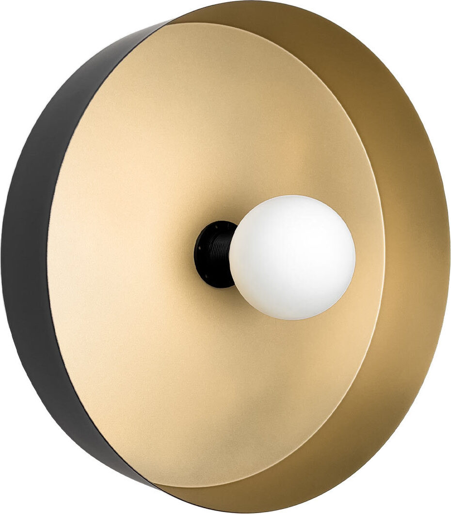 Licht-Erlebnisse Wandlampe Gusseisen Echt-Messing E27 Ø 40 cm cm breit in Schwarz matt Gold rund Retro