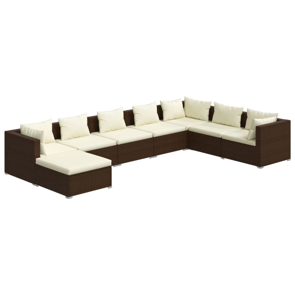 SYFAX 8-tlg. Garten-Lounge-Set mit Kissen Poly Rattan Braun Image