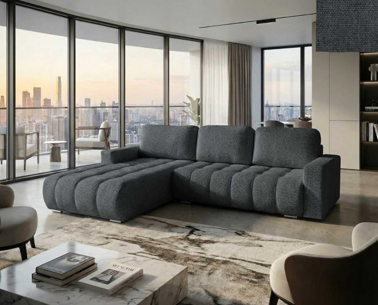 Ecksofa ACILIA Nordelo Schlaffunktion Bettkasten links/rechts Stoff Flow Dunkelgrau ECKC-ACIL-FLOW-T18