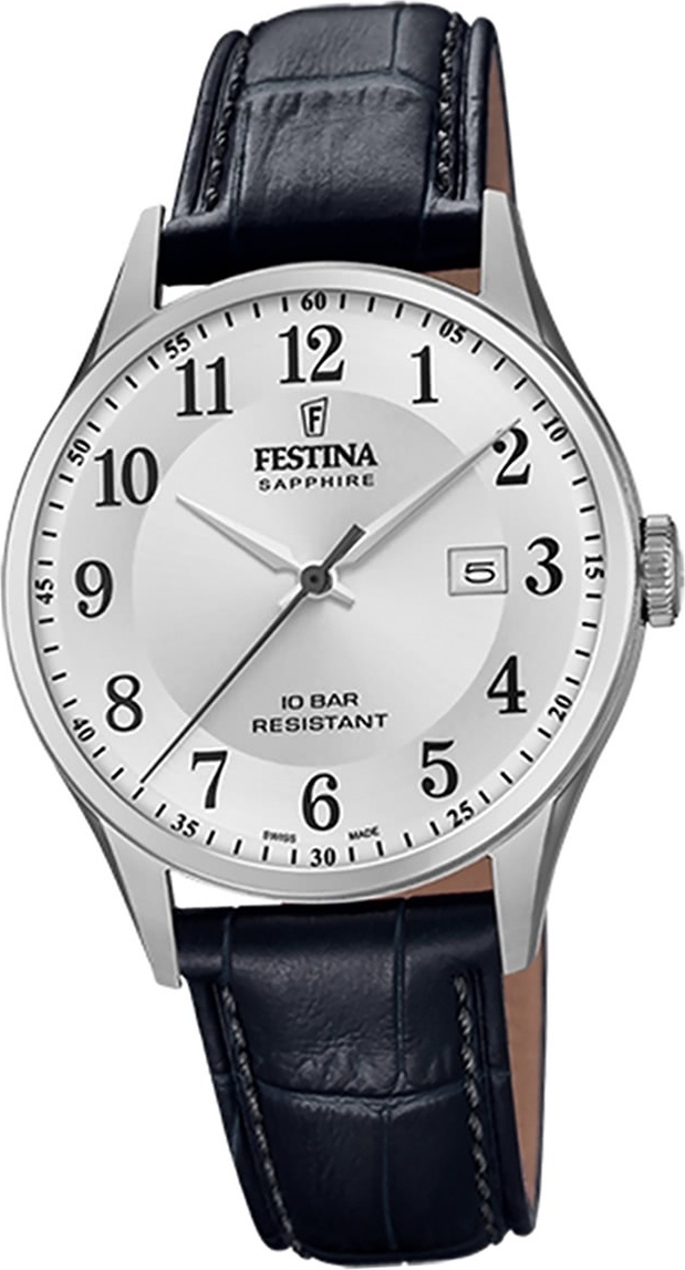 Pánske kožené hodinky Festina F20007/1 náramkové hodinky čierne Swiss Made D2UF20007/1