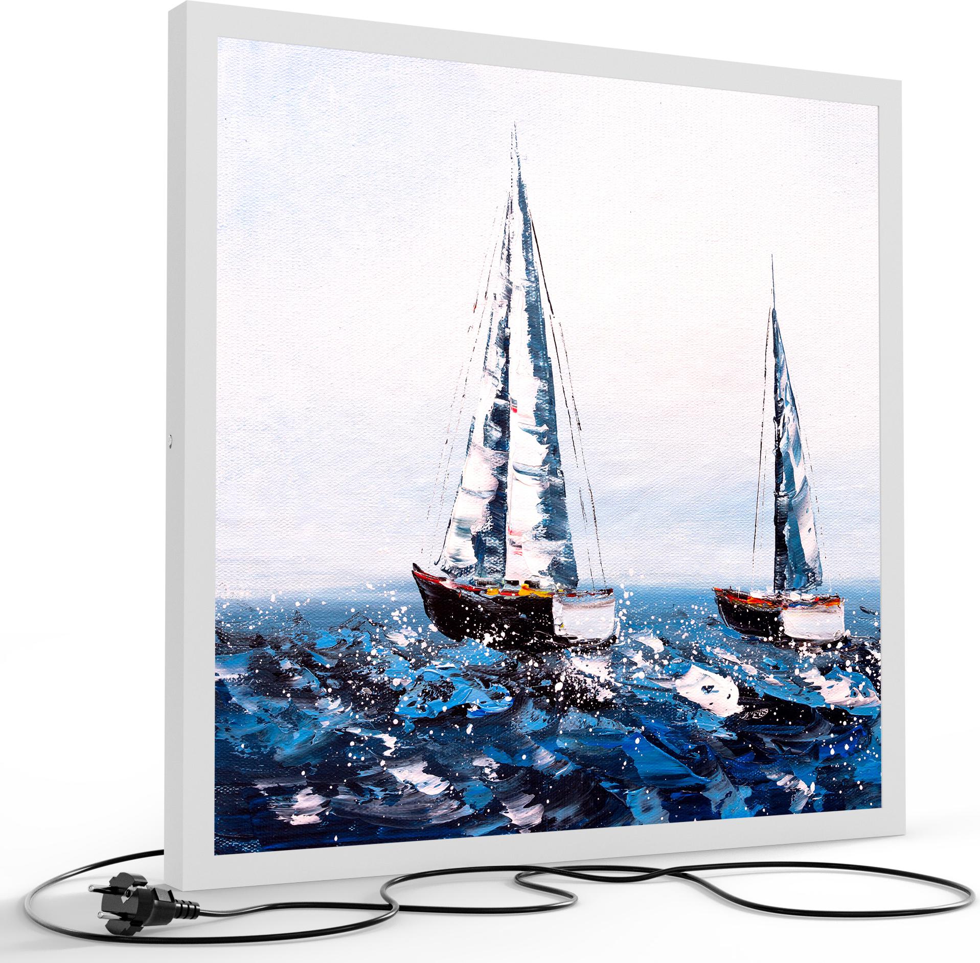 DEQORI LED-Bild & Lampe 60x60 cm Weiß 'Im Spiel der Wellen' Leuchtbild LED Leuchte LW-60-60-W-5351-UV