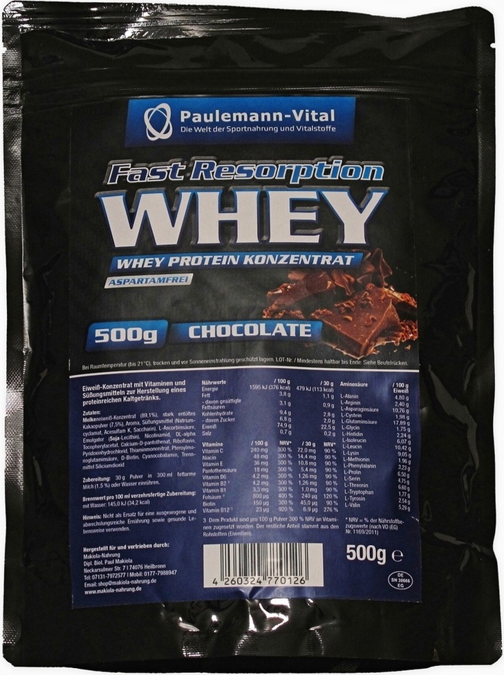 Paulemann-Vital Fast Resorption Whey - 500g-Beutel Chocolate