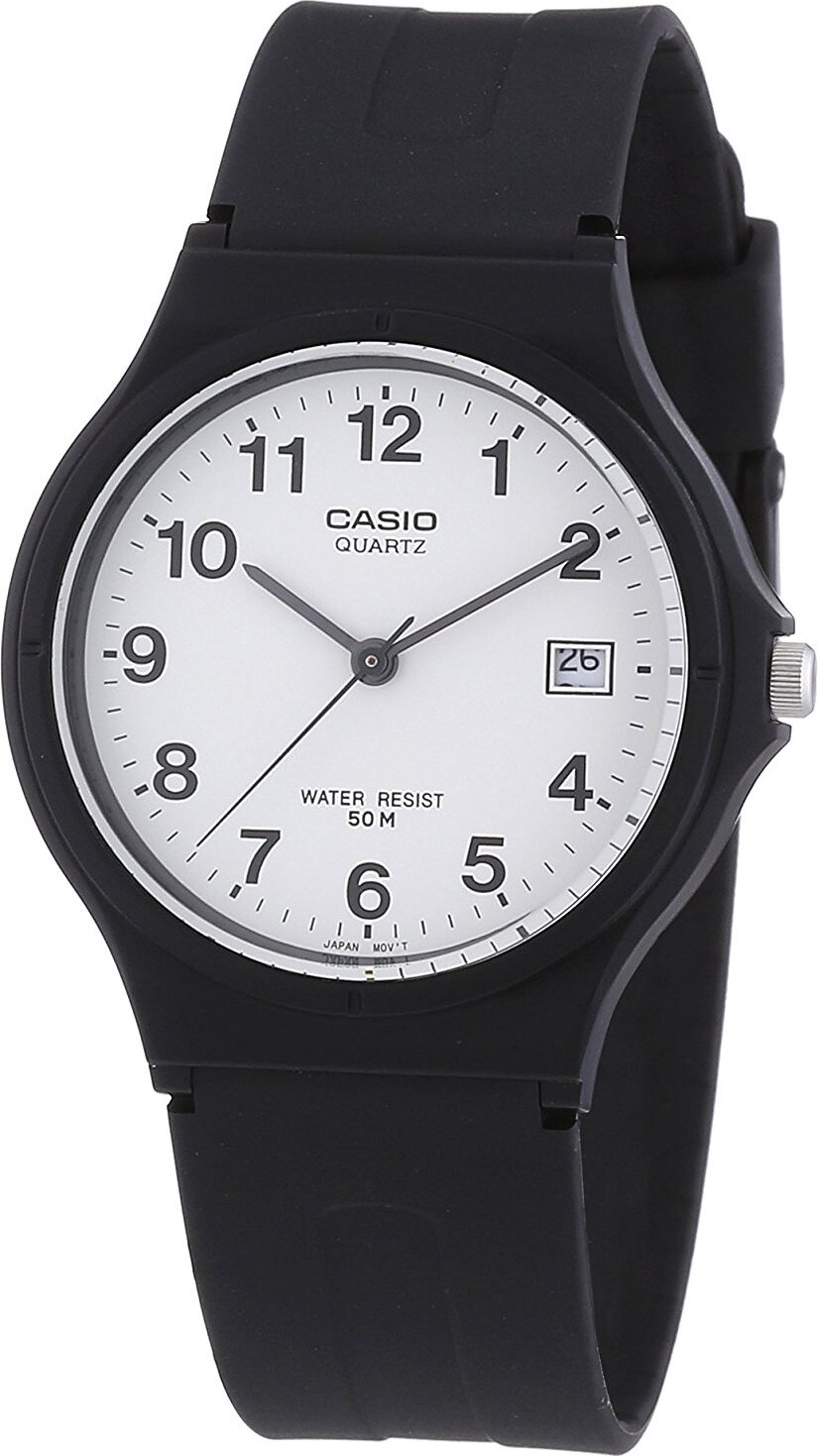Uni analógové hodinky Casio z plastu/živice v čiernobielej farbe | MW-59-7BVEG