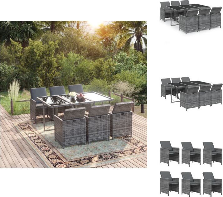 vidaXL 7-dielny záhradný jedálenský set s vankúšmi polyratan sivý - Záhradný nábytok sety