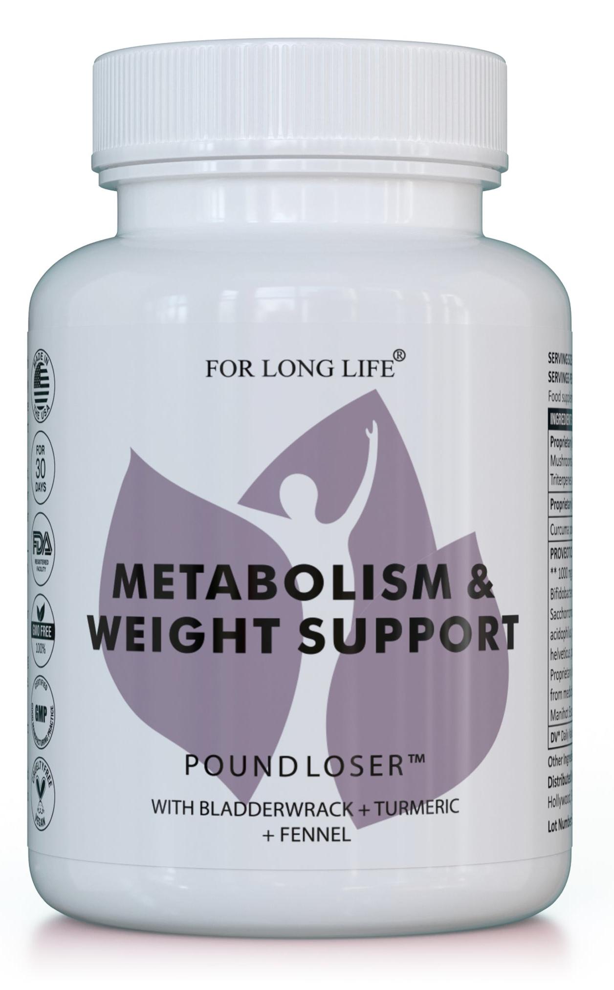FOR LONG LIFE POUND LOSER | Nahrungsergänzungsmittel für eine bewusste Ernährung mit Vitalpilzextrakten, Probiotika & Ballaststoffen | 120 vegane Kapseln