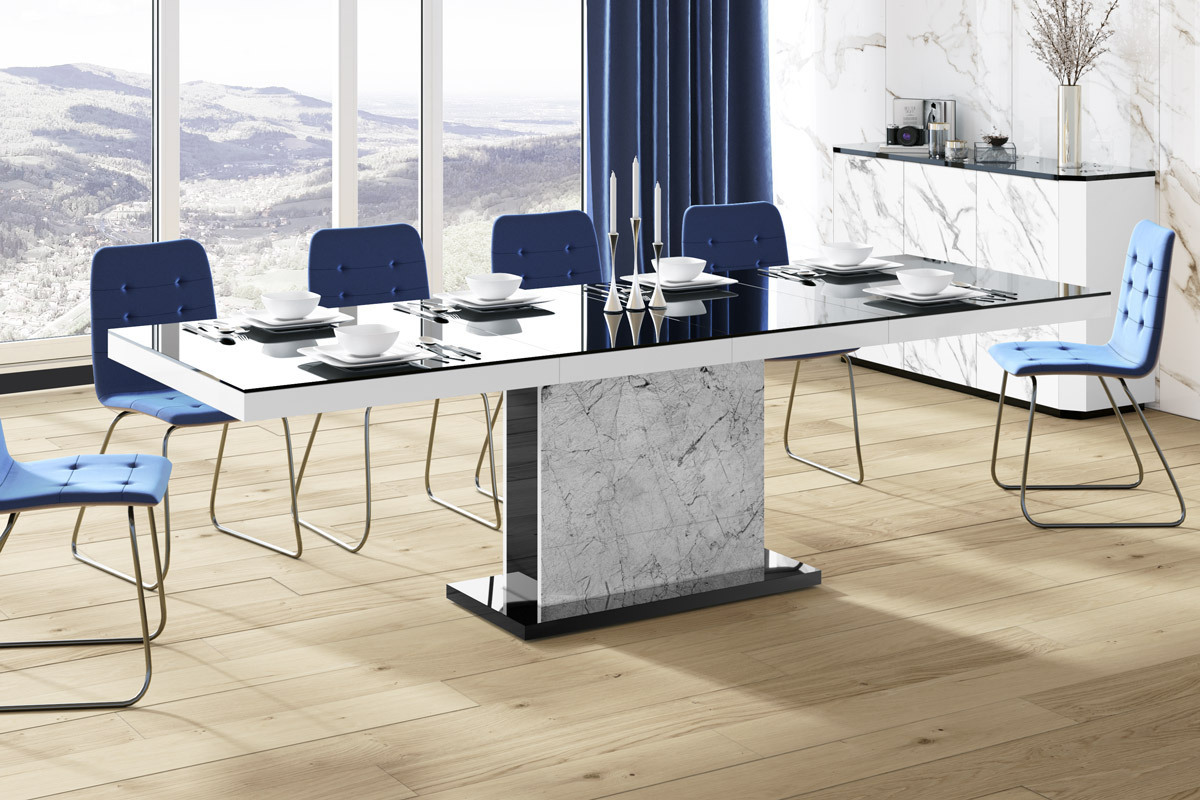 designimpex Design Esstisch Tisch HME-111 Hochglanz ausziehbar 160 bis 256 cm HME-111SwhgMarmor