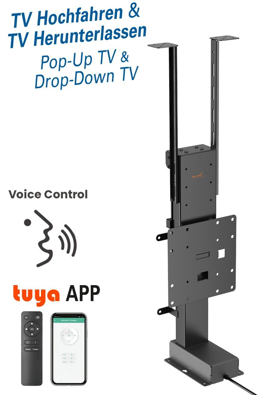 myWALL my wall TV Lift HP66L– Steuerung per Fernbedienung, Tuya-App & Sprachbefehl (Alexa/Google), für 17"-32" (43-81 cm), Möbel- & Deckenmontage, bis 45 kg