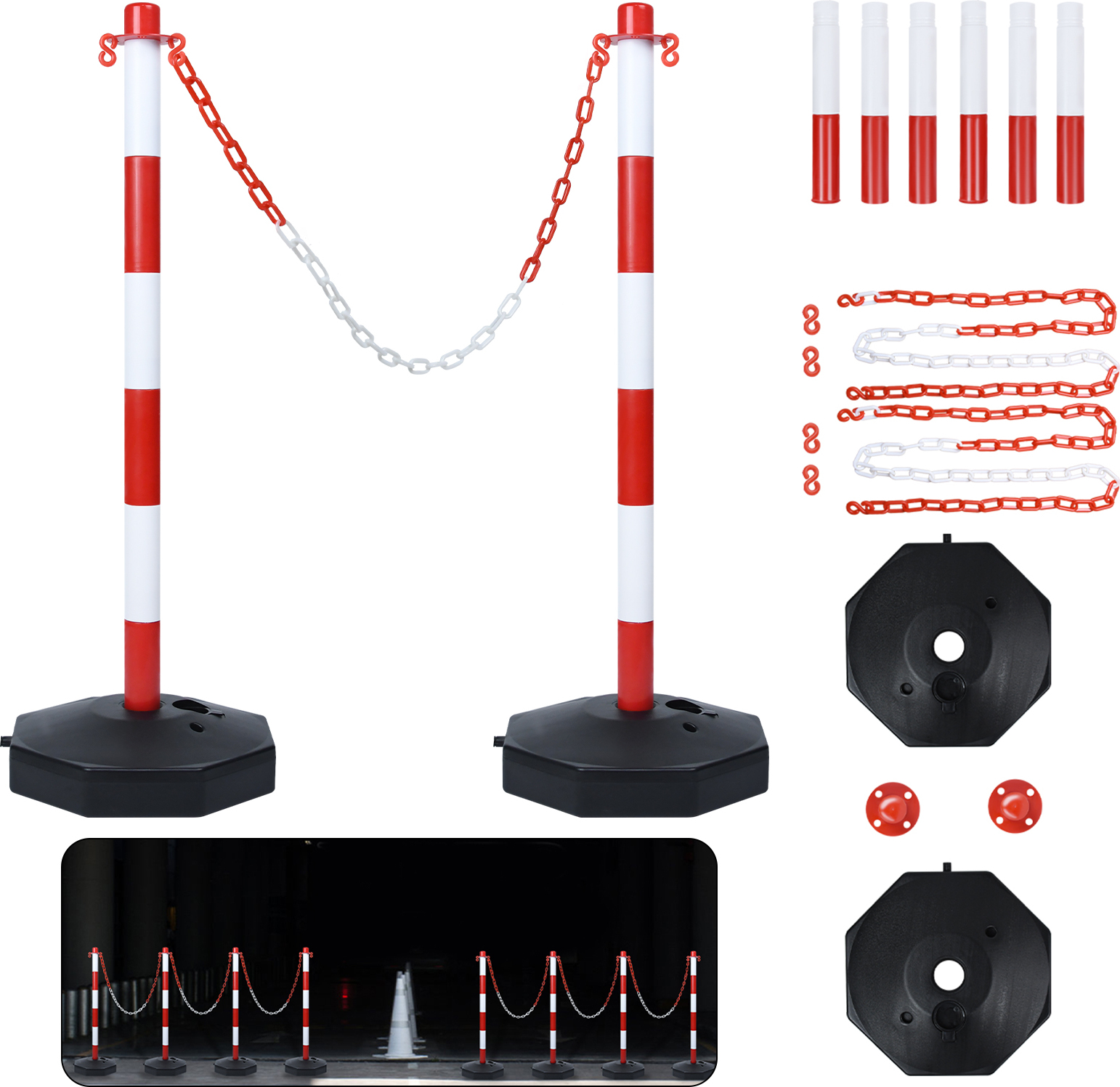XMTECH 2x Absperrpfosten mit 1,4m Kette Pfosten Absperrkette Absperrung Sperrpfosten