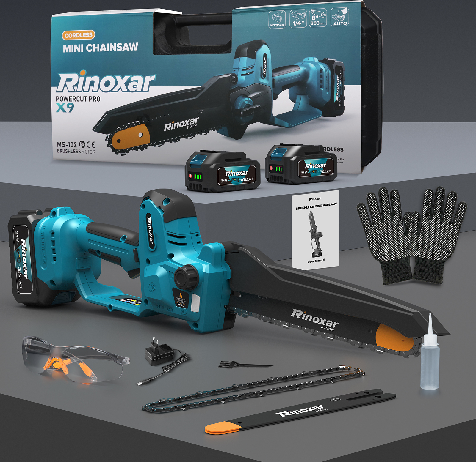CIRCLIO 8" Zoll Mini Kettensäge mit Akku,8000mAh 1300W Akku Kettensäge,Für Baumschnitt,Handwerk und Heimwerkerprojekte NEW-8inch-saw-a
