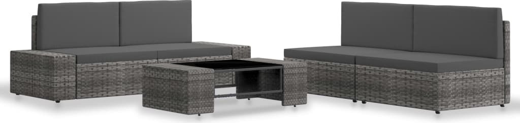 The Living Store 5-tlg. Garten-Lounge-Set Poly Rattan Grau