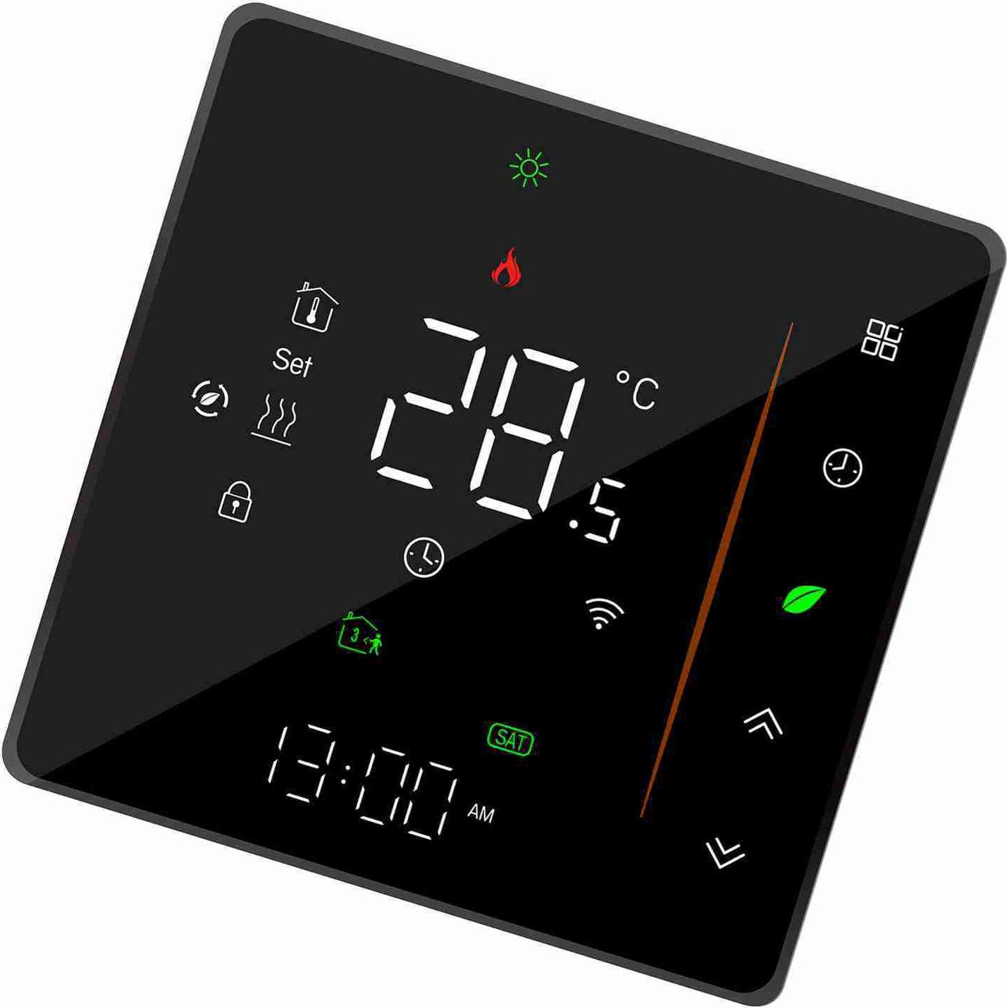 Inteligentný termostat WiFi Týždenný programovateľný regulátor teploty Podporuje dotykové ovládanie / mobilnú aplikáciu / hlasové ovládanie Kompatibilný s Alexa / Home, pre vodný / plynový kotol 5A Black