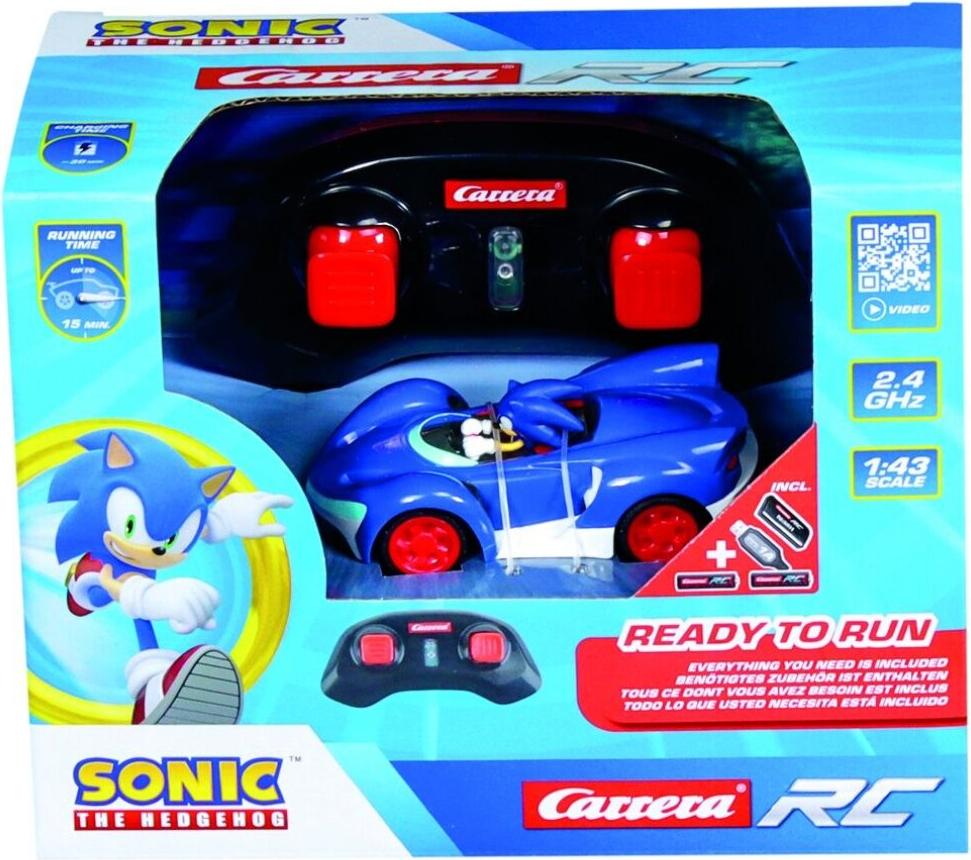 Carrera RC Sonic Mini Speedster 1:43 – Coche Teledirigido De Sonic De 7.5 Cm, Licencia SEGA, Batería Recargable Integrada, Coleccionable Para Niños Y Adultos