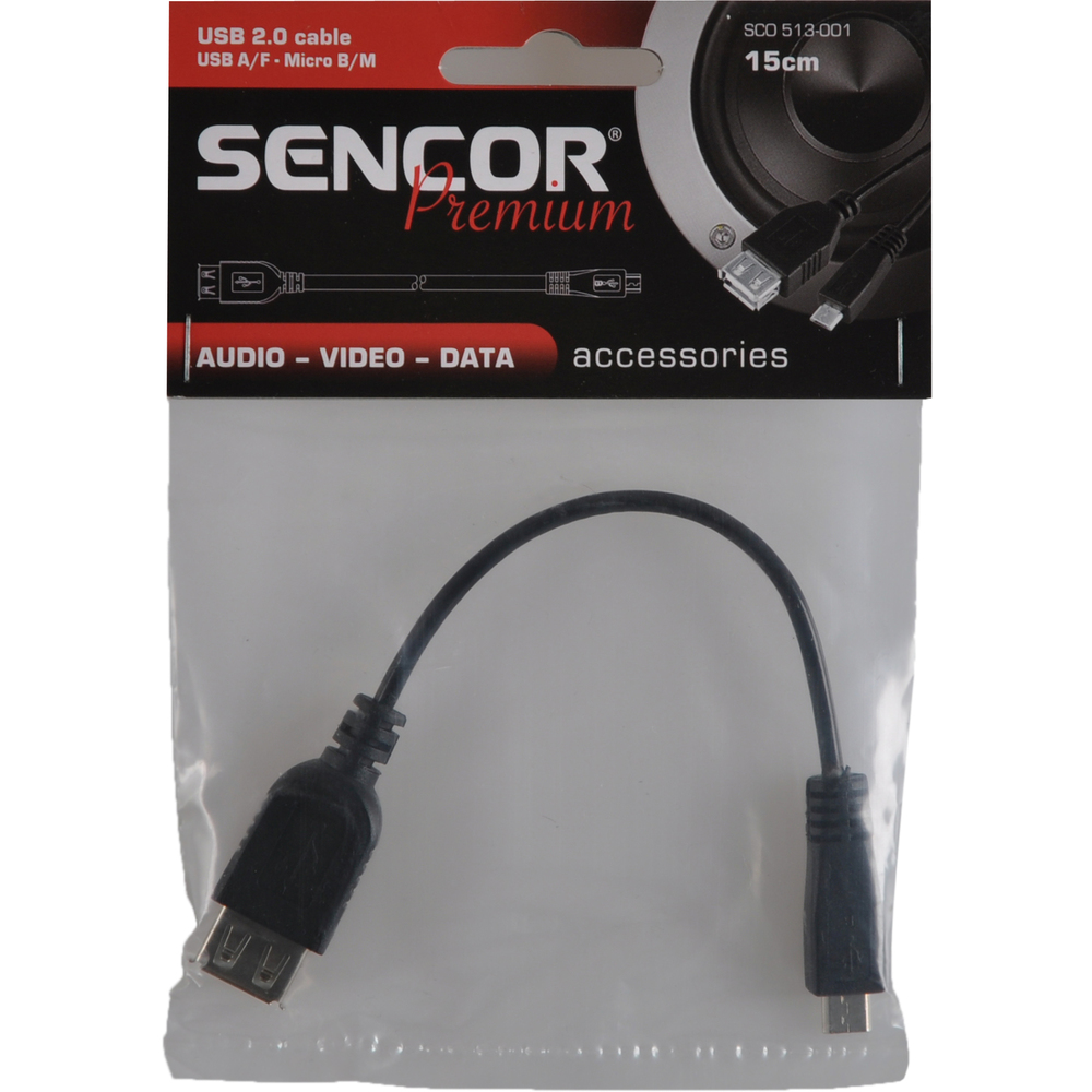 SENCOR SCO 513-001 USB kábel 2.0, USB A zásuvka/F - USB micro B konektor/M, OTG, 0,15 m