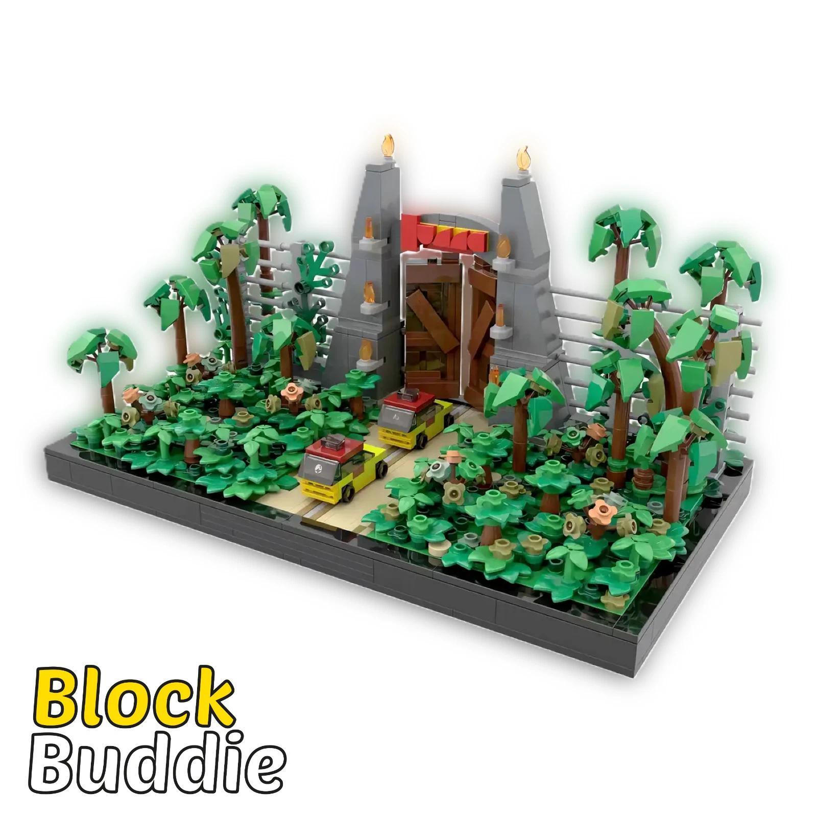 Modbrix Dino-Zoo Diorama – 961 Teile – „Eingang zum Dino-Zoo“ – Micro-Scale Klemmbaustein Set