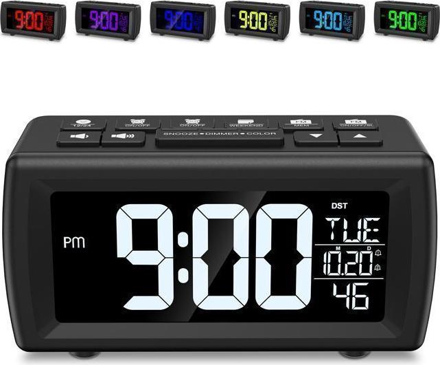 Mmgoqqt Radiowecker – Elektronisches FM-Radio – 87,5–108 MHz – 7 Farben – Zwei Weckzeiten – Schlummerfunktion Kau-LA-25124-155