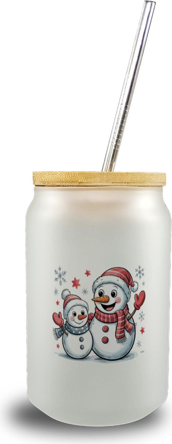 speecheese Cartoon Schneemänner Schneeflocken Trinkglas mit Bambusdeckel