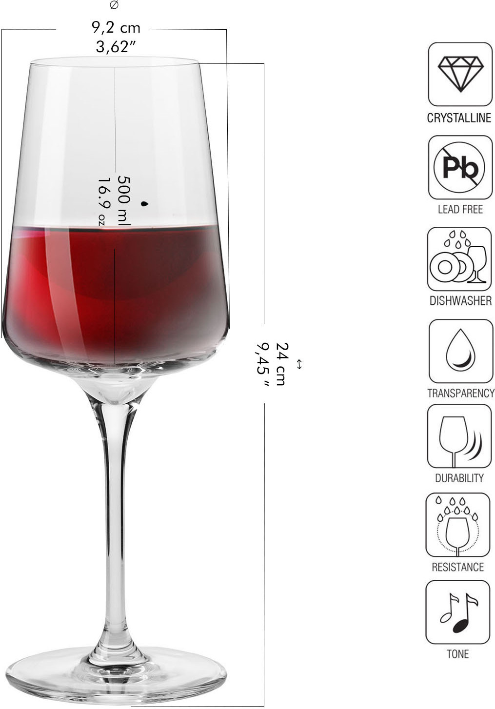 Krosno Glass KROSNO Infinity Rotweingläser, 6er-Set, 500 ml F57C931050001010