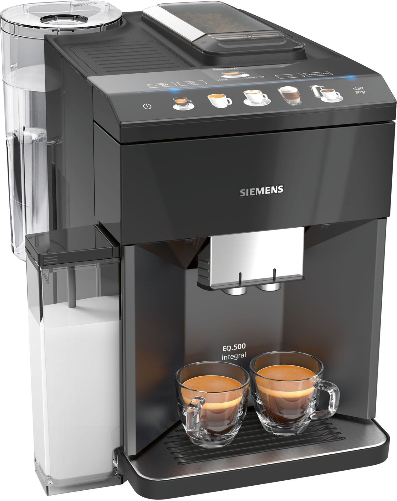 Siemens EQ.500 integral, Espresso kávovar, 1,7 L, Kávové zrná, Mletá káva, Vstavaný mlynček, 1500 W, Čierna