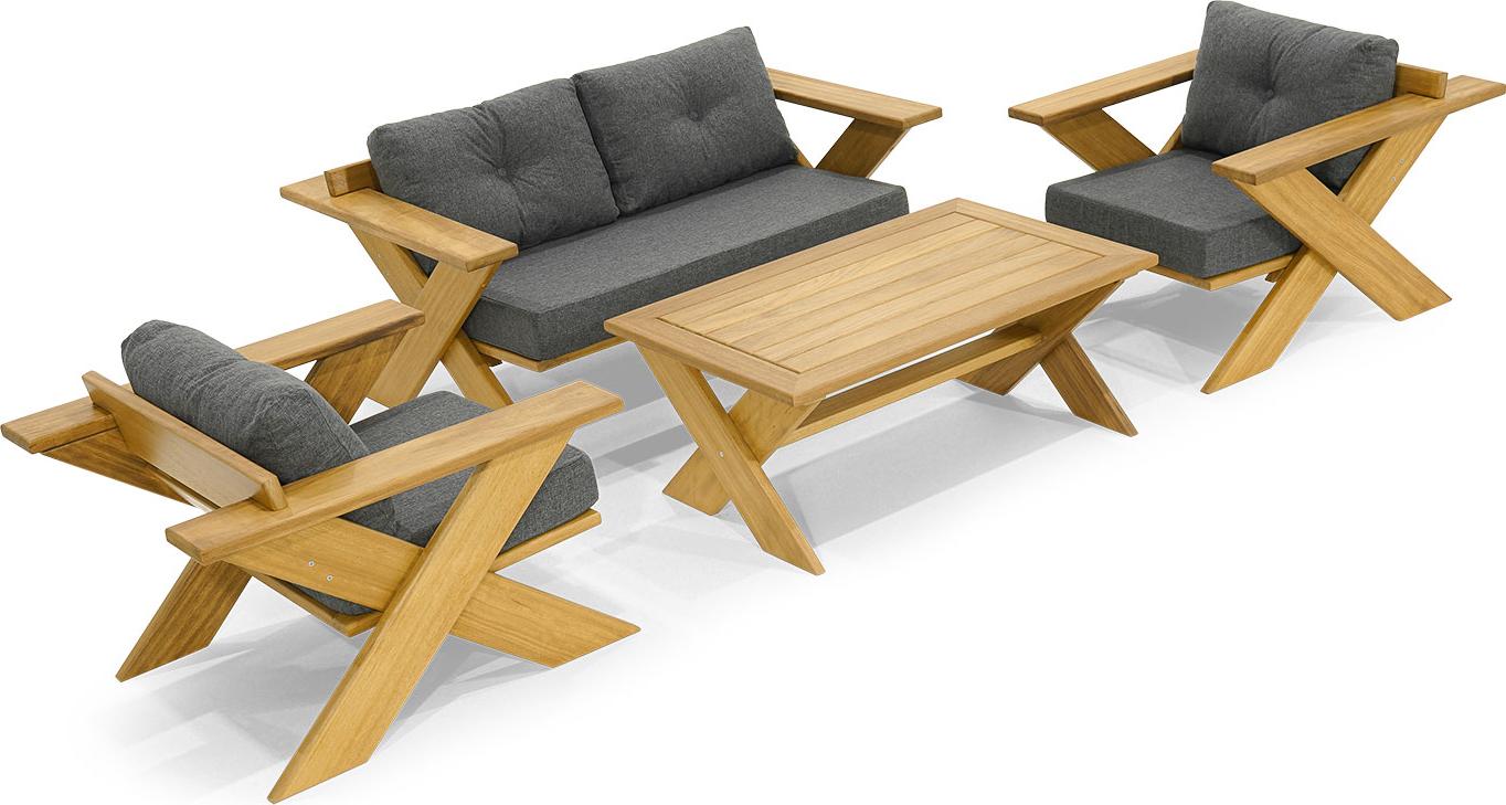 AEA Grau-Braune Garten Möbel Holz Couchtisch Designer 2x Sessel 2-Sitzer JVM4067282848085