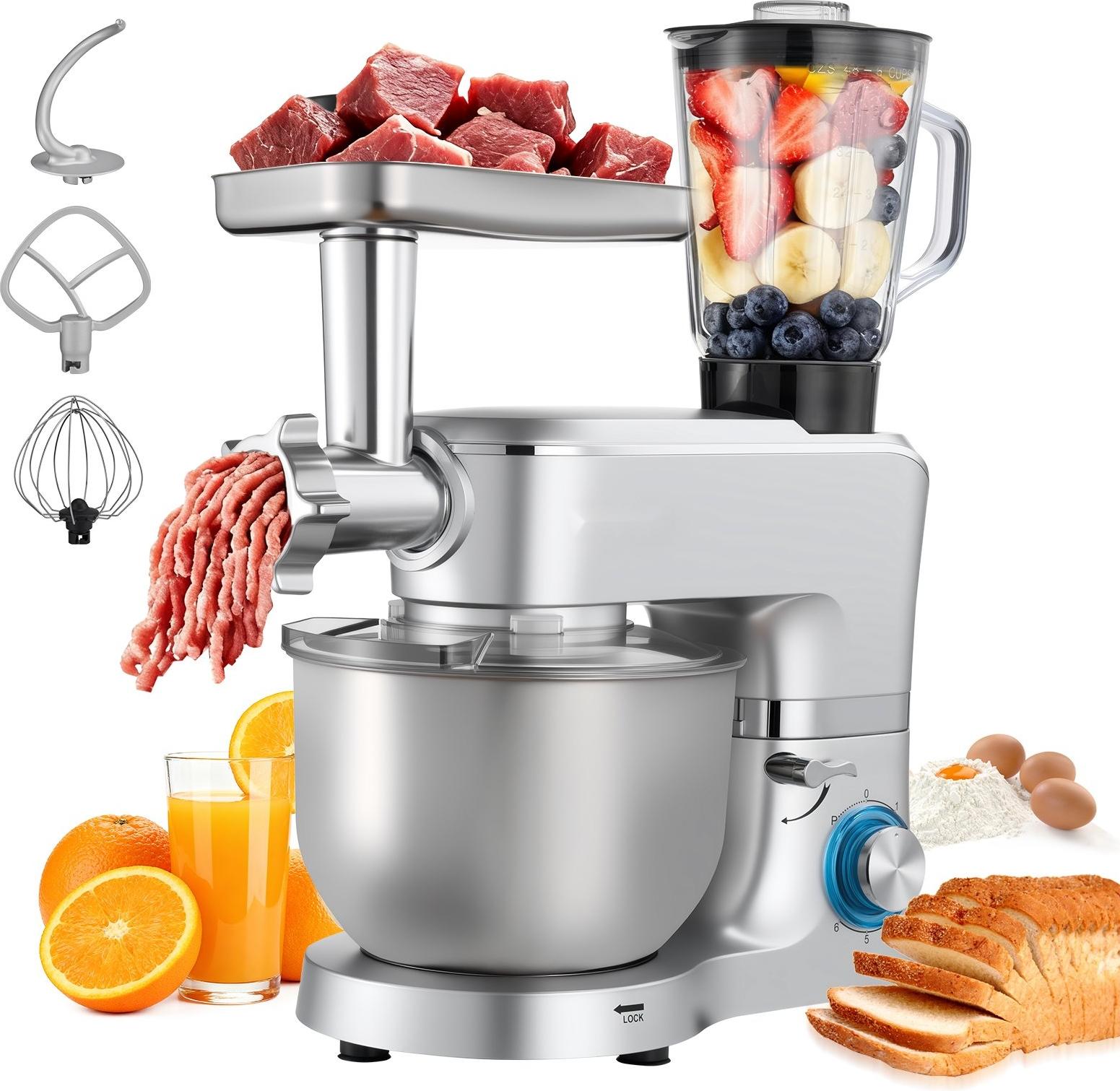 StarTech Küchenmaschine - Multifunktionale Teigknetmaschine - Leistung 1500 W - Edelstahlschüssel 6 L - Mixbecher 1,5 L - Geschwindigkeiten 6+P - Knethaken, Schneebesen, Rührbesen DGNTMSJBJ55L3GA4V001V2