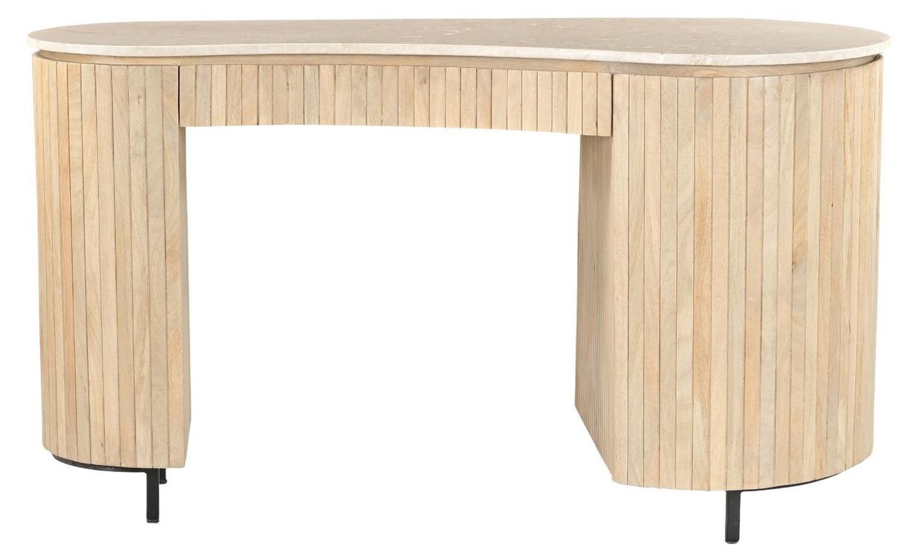 Natur24 Schreibtisch Brix 136 x 80 x 60 cm Mangoholz Naturstein Natur Weiß 31637