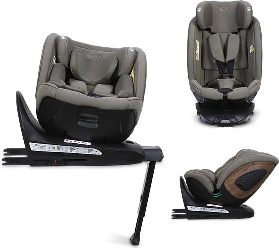 Novi Daniel Premium Wood i-Size Kindersitz (R129) – 360° drehbar – ab Geburt bis 150 cm – vorwärts & rückwärtsgerichtet - Taupe