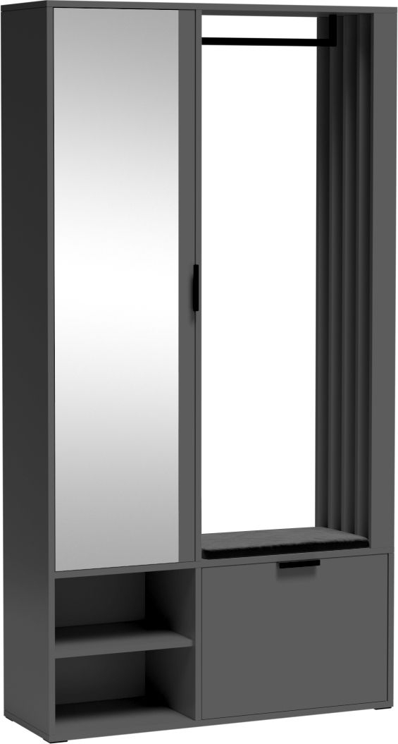 Minio, Garderobenset "MILO UNI", mit gepolstertem schwarzem Sitz, Garderobe, 100 cm, Graphite Farbe MILOUNIGRAPHPOD