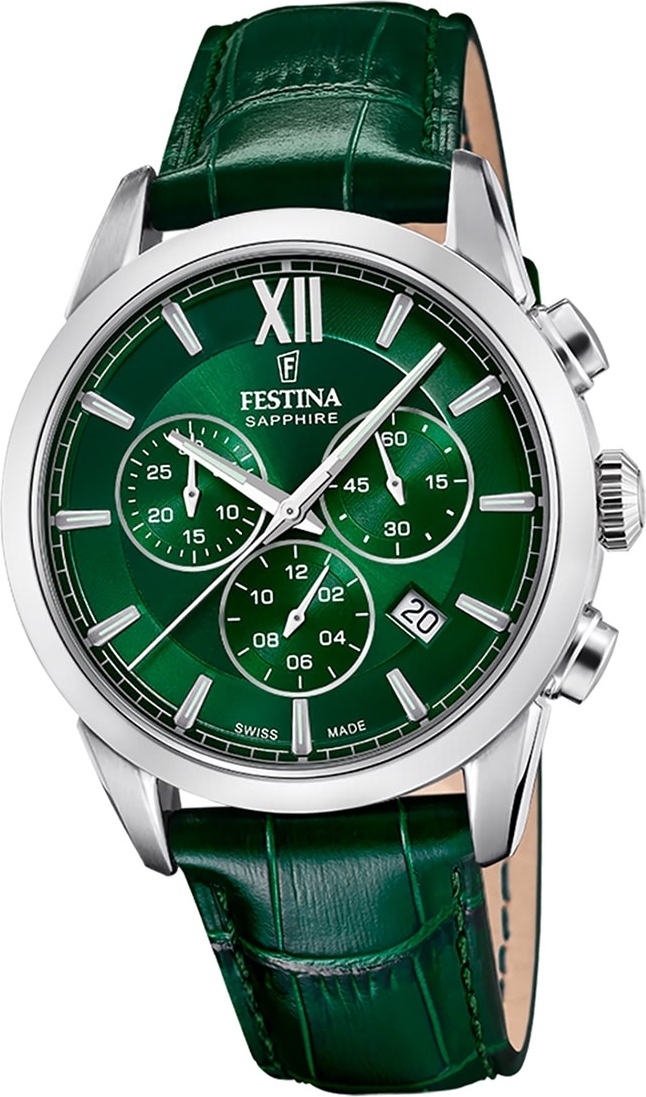 Festina pánske hodinky kožené zelené Festina Swiss made náramkové hodinky D2UF20041/3