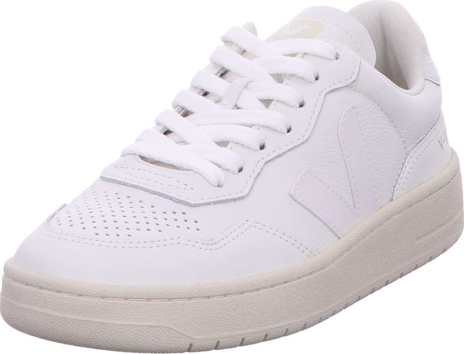 Damen Sneaker aus Leder Veja V 90 mit flachen Schnürsenkeln und seitlichem OT Lederlogo in Off Weiß - 7 Großbritannien - 40 EU - 9 US / Cremefarben