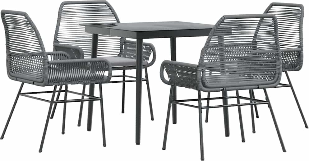 vidaXL 5-dielny záhradný jedálenský set s vankúšmi sivý polyratan sklo