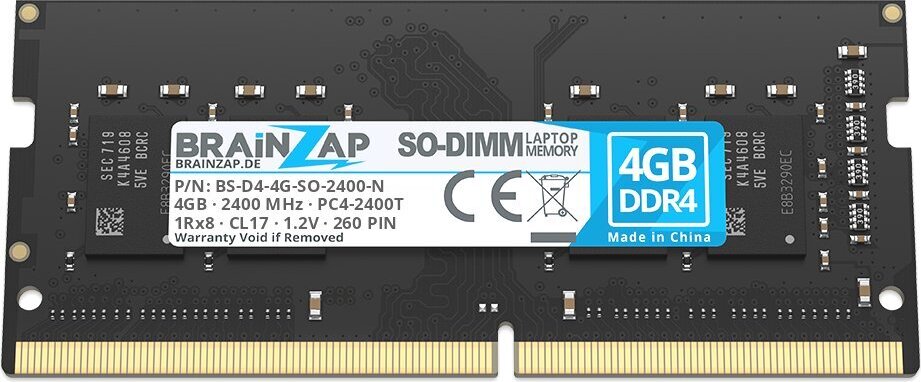 BRAINZAP 4GB DDR4 RAM SO-DIMM PC4-2400T 1Rx8 2400 MHz 1.2V CL17 Notebook Laptop Arbeitsspeicher BS-D4-4G-SO-2400-N