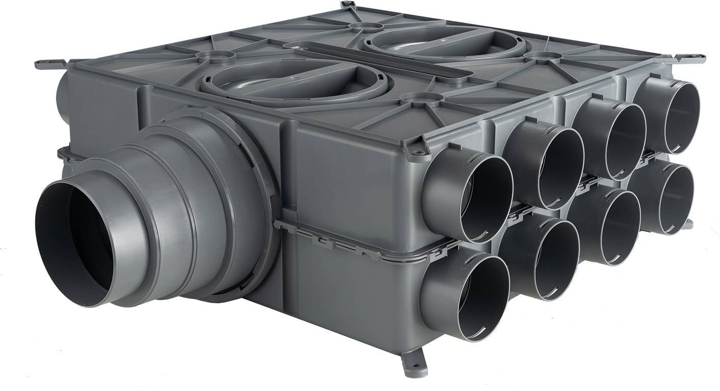 Wolf Luftverteiler DN 125 - 180 24 Stutzen DN75 mit 12 Verschlusskappen 2577597