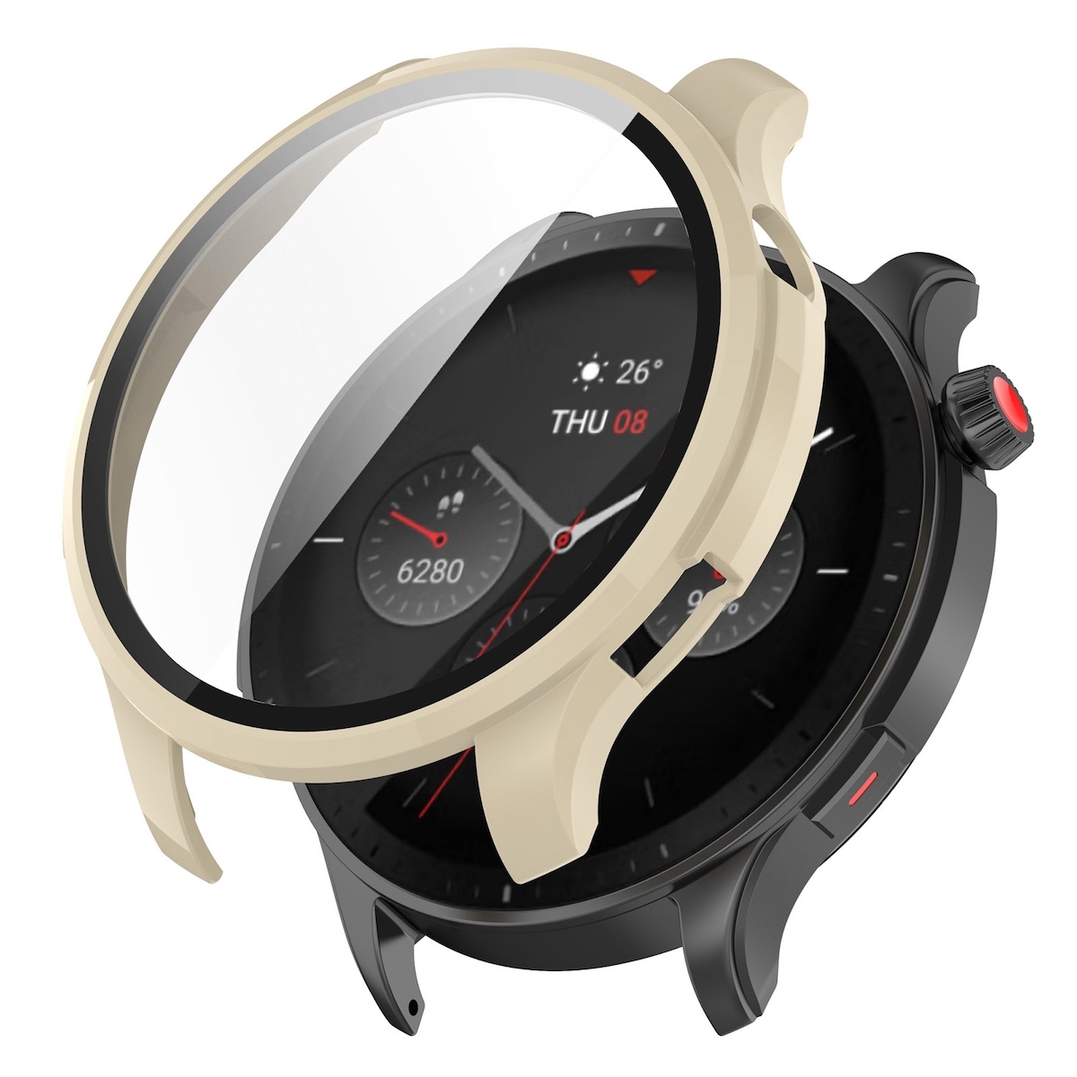 Pre Amazfit GTR 4 Ochranný kryt PC Tempered Glass Cream Case Case