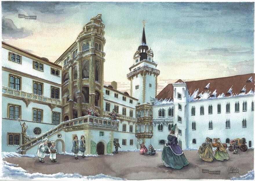 Mini adventný kalendár Šípková Ruženka, zámok Hartenfels, Torgau