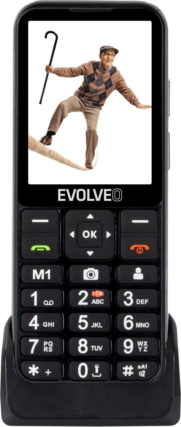EVOLVEO EasyPhone LT, mobilný telefón pre seniorov s nabíjacím stojanom (čierny)