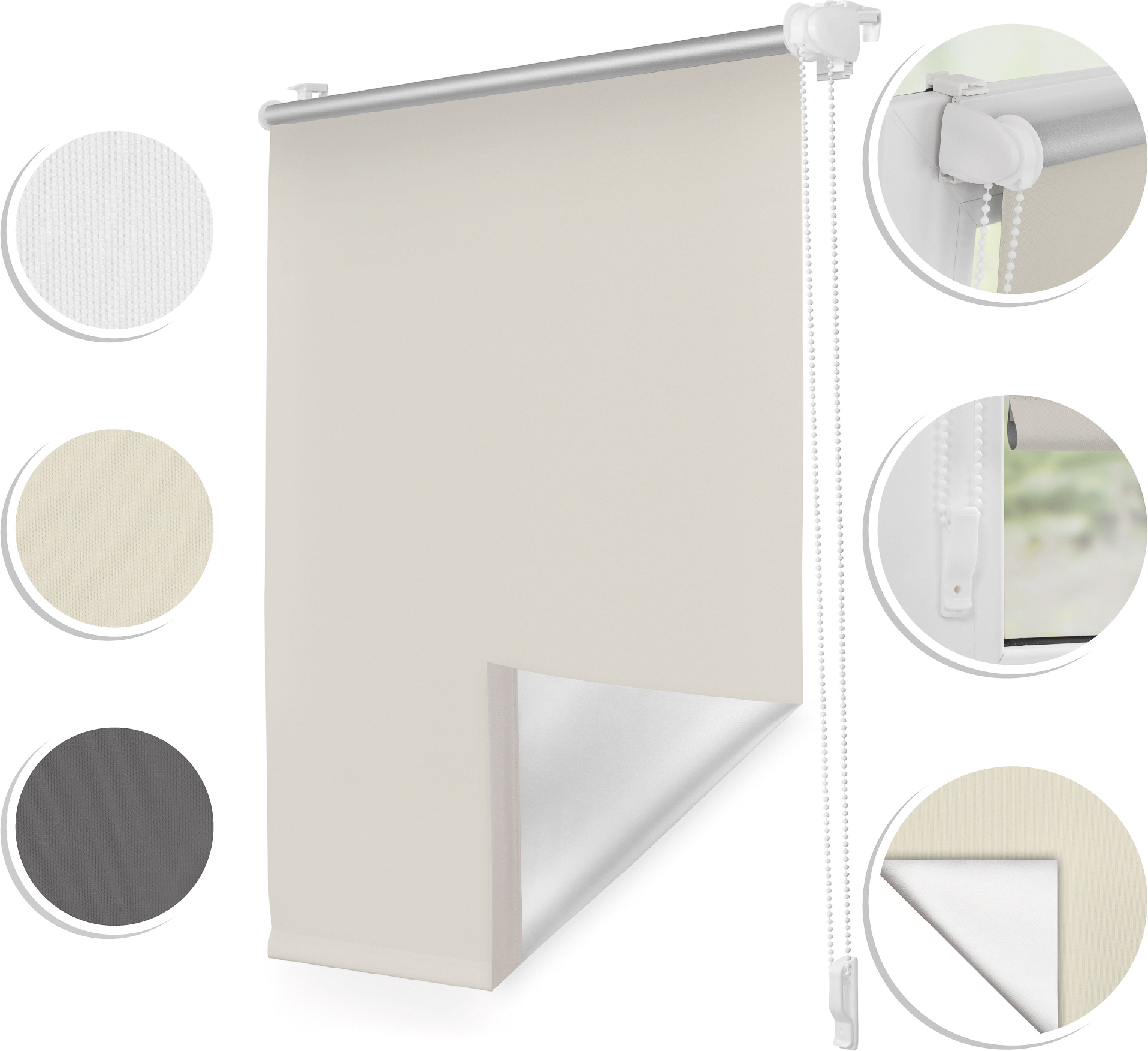 Roomy Thermo-Rollo Klemmfix ohne Bohren Verdunkelungsrollo mit Montageschiene Hitzeschutzrollo Sichtschutz Creme,85 cm x 230 cm (B x L) RO.KTR.085.230.05