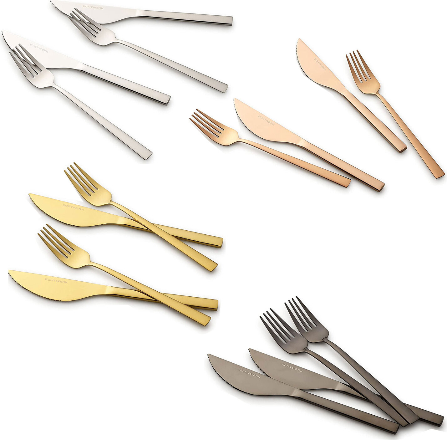 Echtwerk Pizzabesteck-Set, Pizzaset, Steakbesteck, Essbesteck 4-teilig 2 Personen, Mit 2 Pizzamessern und 2 Pizzagabeln aus Edelstahl, Farbe:Black 39900223582