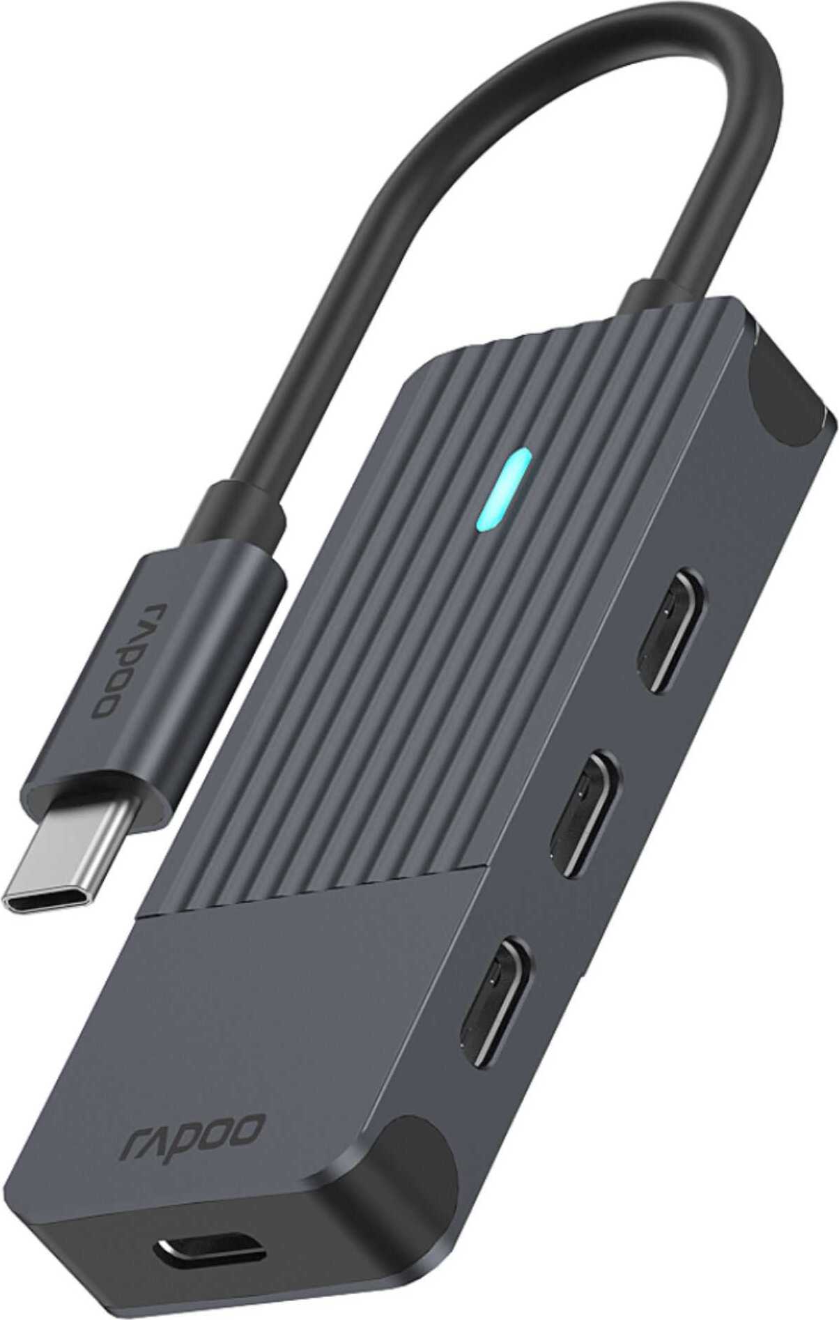 Rapoo UCH-4002 Rozbočovač USB-C 4x porty, hliník, sivý - USB-C