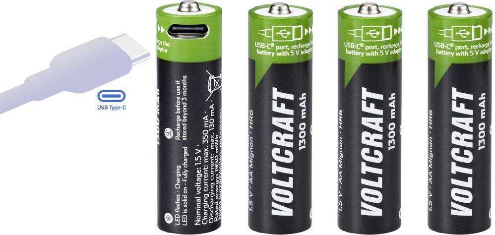 VOLTCRAFT VC-AA1300USB USB-C® Akku Li-Ion 1300 mAh 1.5 V 4 St.