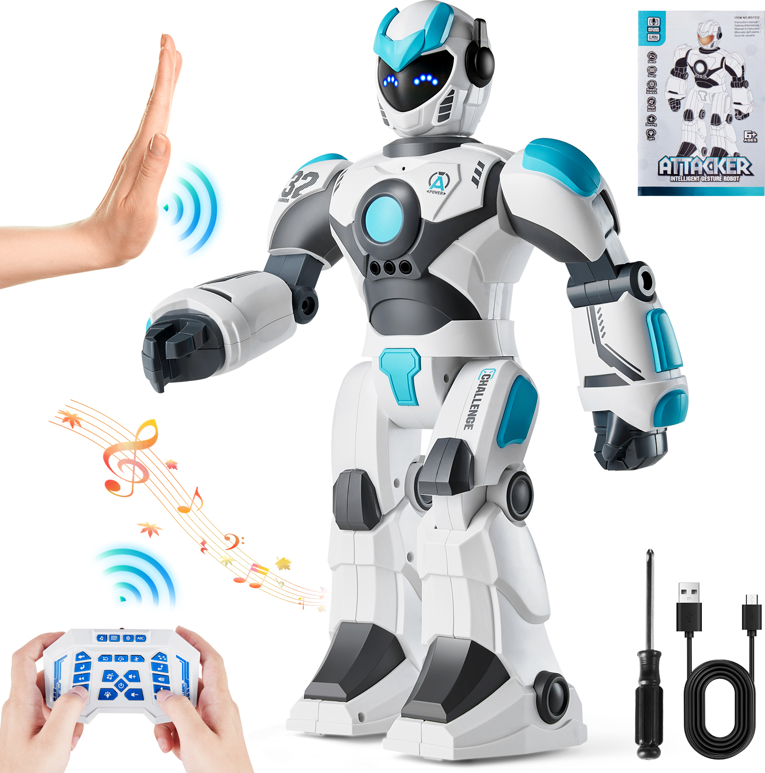 VEVOR ferngesteuertes Roboterspielzeug für Kinder, programmierbare 2,4-GHz-Fernbedienung mit Gestenerkennung und Sprachsteuerung, interaktiver singender und tanzender Roboter