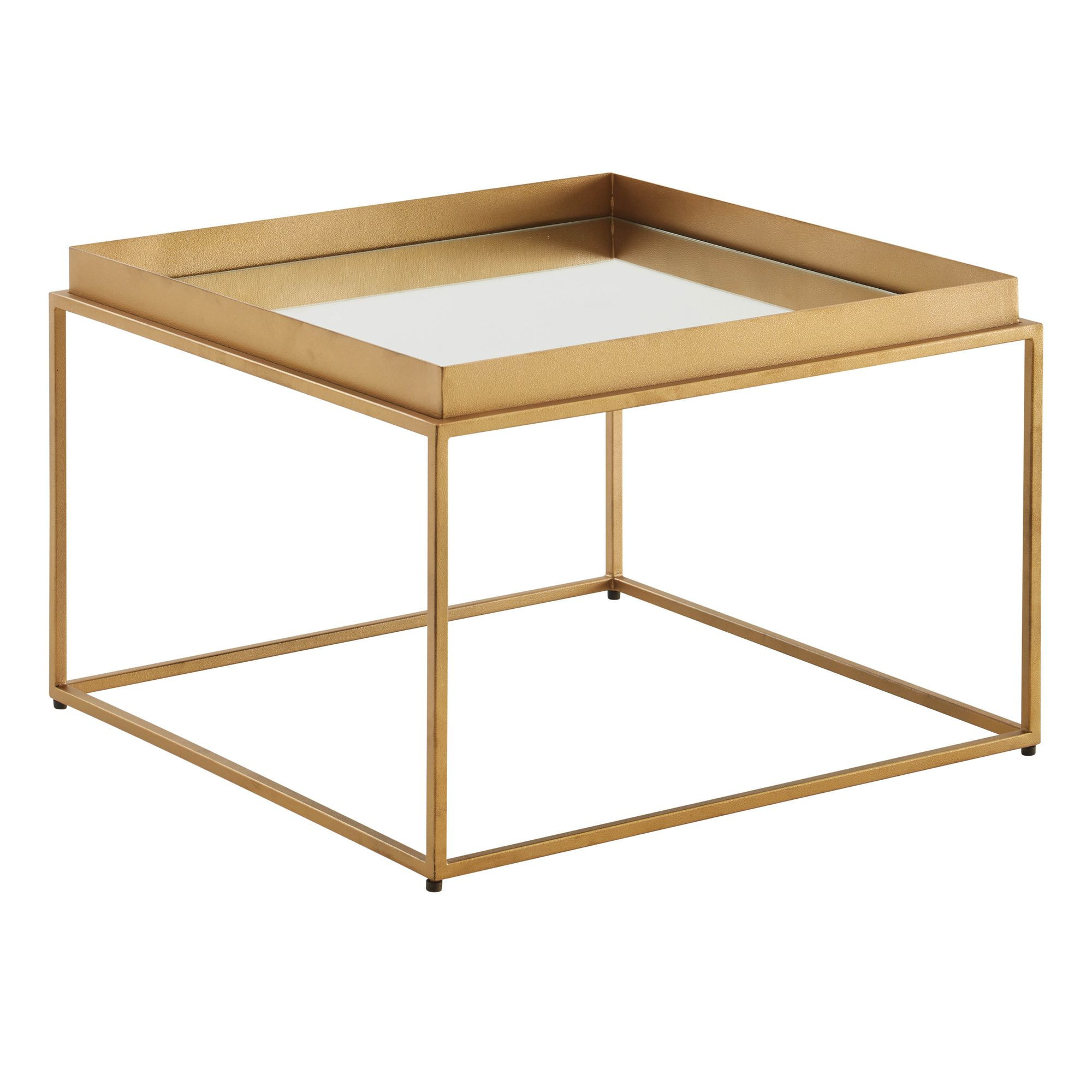 WOHNLING Couchtisch Glas Spiegel 60x60x41cm Sofatisch Wohnzimmertisch Gold Tisch WL6.694