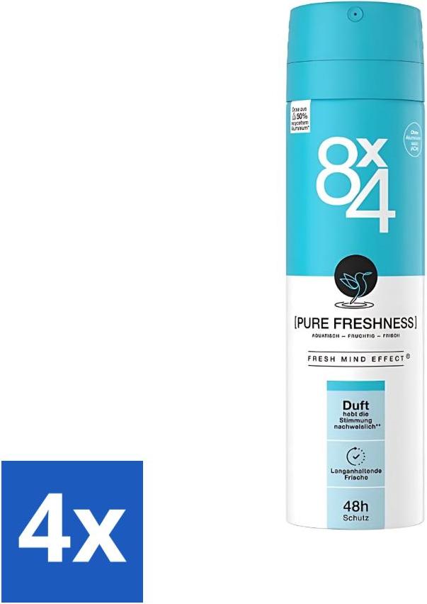 8x4 8 x 4 Deospray - Nr.19 Pure Frische - Deodorant - Erfrischender Duft - 150 ml - Vorteilspack - 4 Stücke 872144