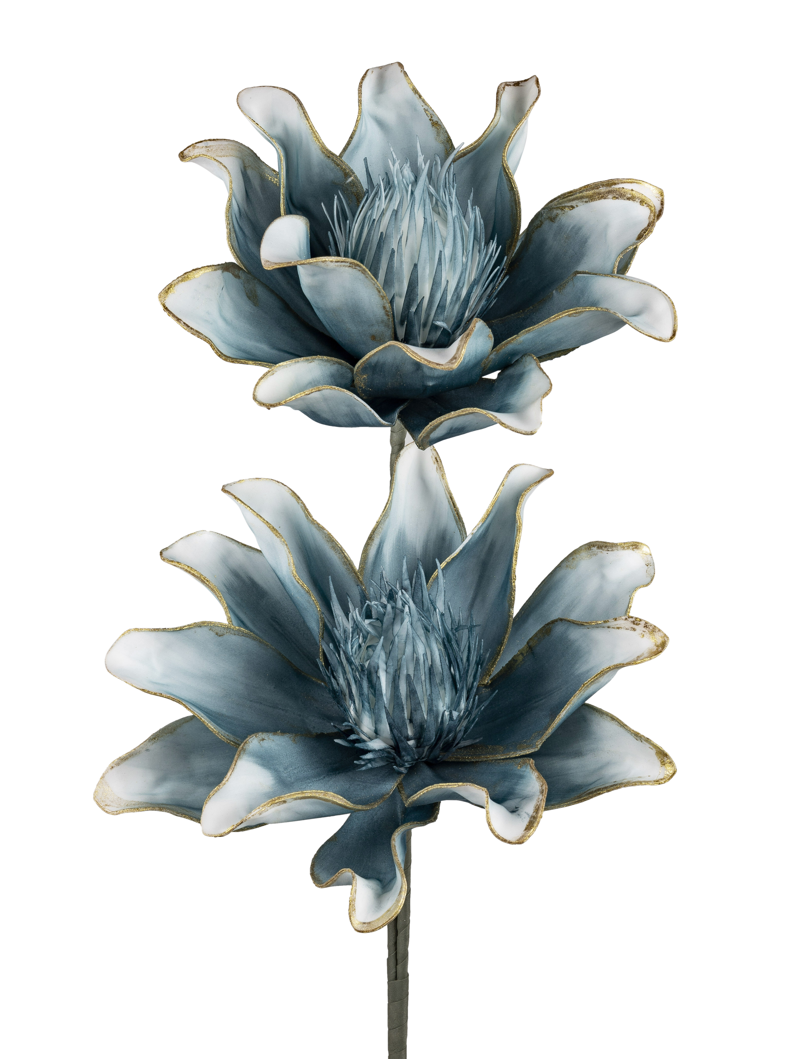 Deko Blütenzweig blau-gold 100cm mit 2 großen