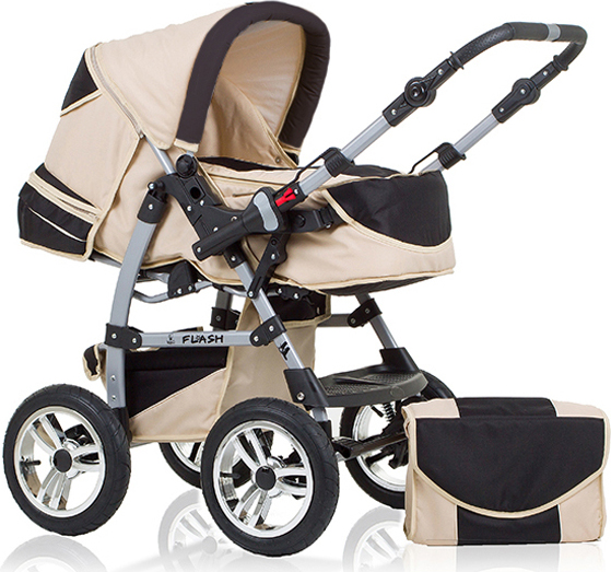 Kinderwagen-Set Flash 2 in 1 in Sand-Schwarz - 14 Teile - in 18 Farben erhältlich