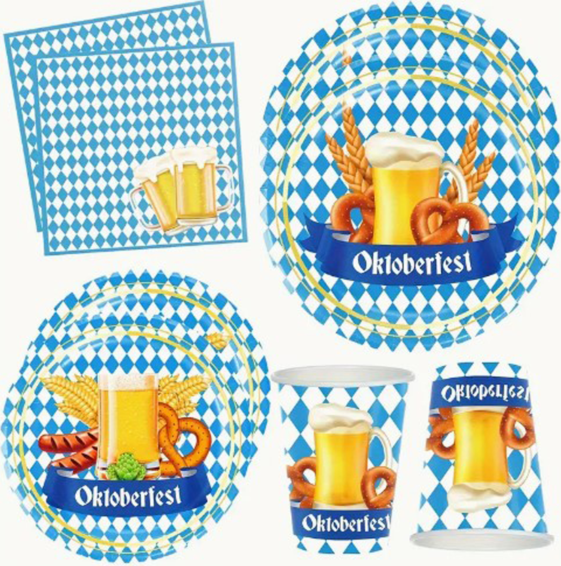 Deggelbam Company 🥨 Tischgedeck Servietten Teller Einweg 60 Teile Bierfest Einweggeschirr Partyzubehör Bayern 🥨