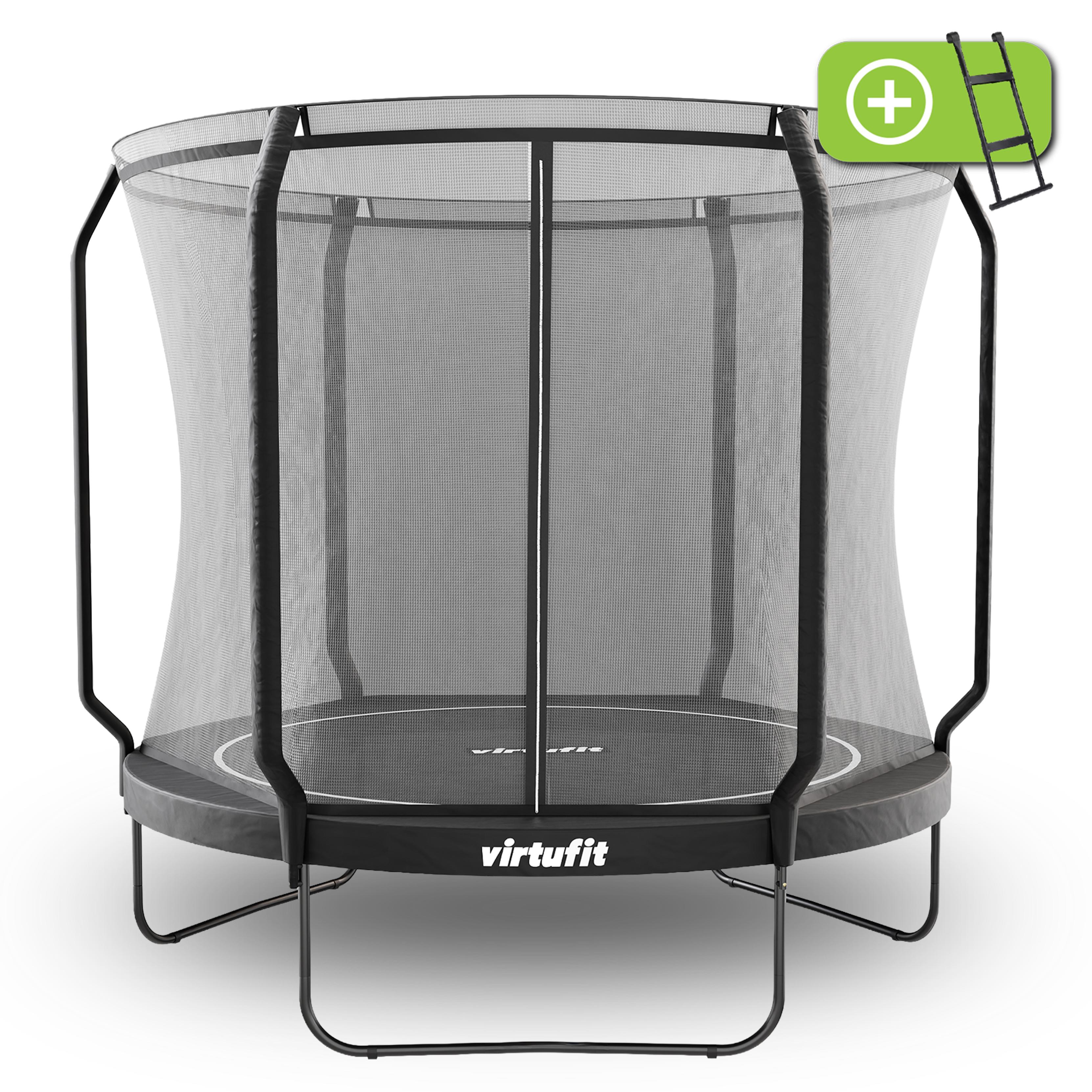 VirtuFit Premium trampolína 251 cm s bezpečnostnou sieťou, čierna, rebrík